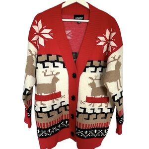 Red & Cream Reindeer Knit Cardigan